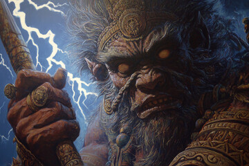 A tall giant with shining eyes was holding something in his hand