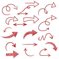 Set of Red Hand Drawn Arrows in Various Shapes and Directions silhouette