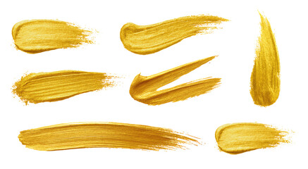 Gold swash brush stroke shiny shape set luxury golden element	