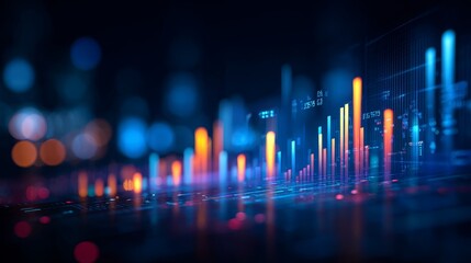 Digital 3D Graph Displaying Upward Performance Trend in Modern Data-Driven Environment