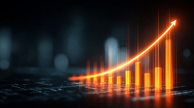 Futuristic Glowing Bar Chart with Rising Trend Line Representing Business Growth and Financial Success