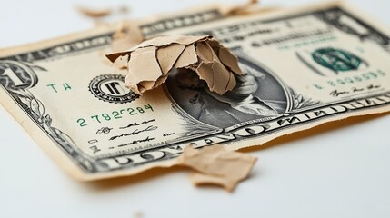 A Torn One Dollar Bill Shows Financial Destruction