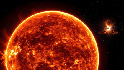 Fiery sun with solar flares