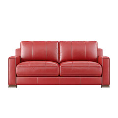 Fototapeta premium Stylish modern red leather sofa with plush cushions, perfect for contemporary living room designs and cozy spaces