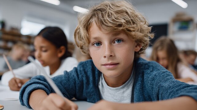 Diverse students engage in learning activities in a modern classroom promoting growth and inclusivity - Powered by Adobe