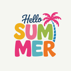 Hello Summer colorful typographic design with palm tree typography text © MSTHUSNEWARA