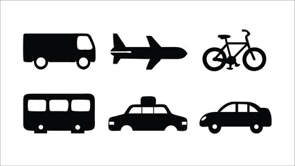 Transport Icons with Van, Airplane, Bicycle, Bus, Taxi and Car EPS Vector