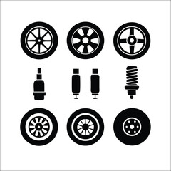 Set of car wheels vector icons with rims tires and alloy design
