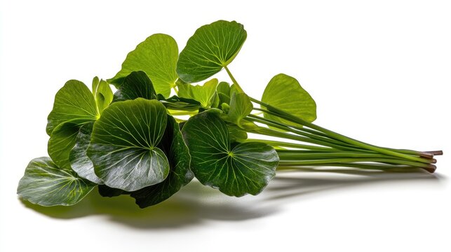 Lush Green Hydrocotyle vulgaris Bunch Isolated on White