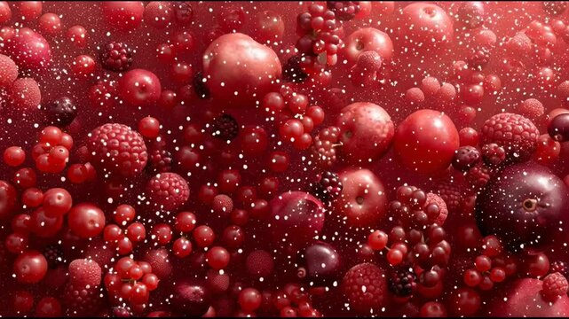Vibrant Red Fruit Background with Apple, Cherry, Raspberry, Cranberry, Berry, Currants