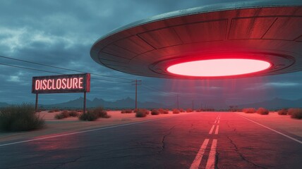 Alien spacecraft descends upon desert highway prompting urgent disclosure of extraterrestrial presence by government agencies