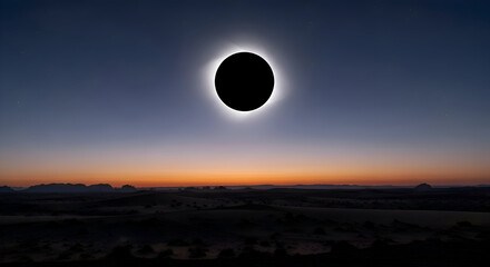 Total Solar Eclipse Over Desert Landscape at Dusk