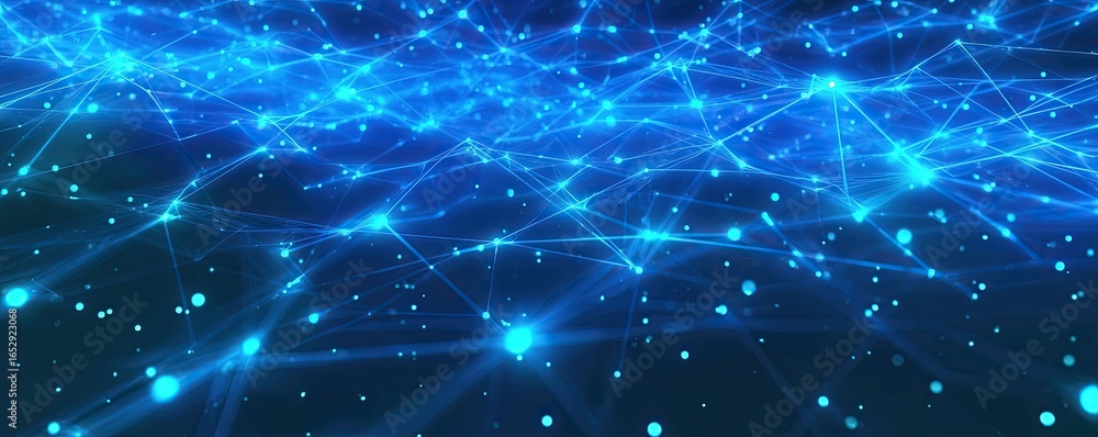 Poster visualizing dynamic digital connectivity abstract art on a modern blue technology background
