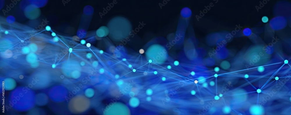 Poster dynamic abstract blue digital network background virtual space graphic design glowing elements