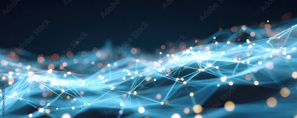 Poster dynamic abstract blue digital network background with glowing artscale in technology environment
