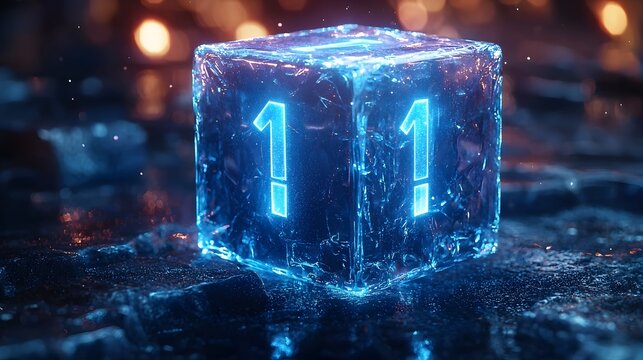 Neon blue progress cube with flickering numbers