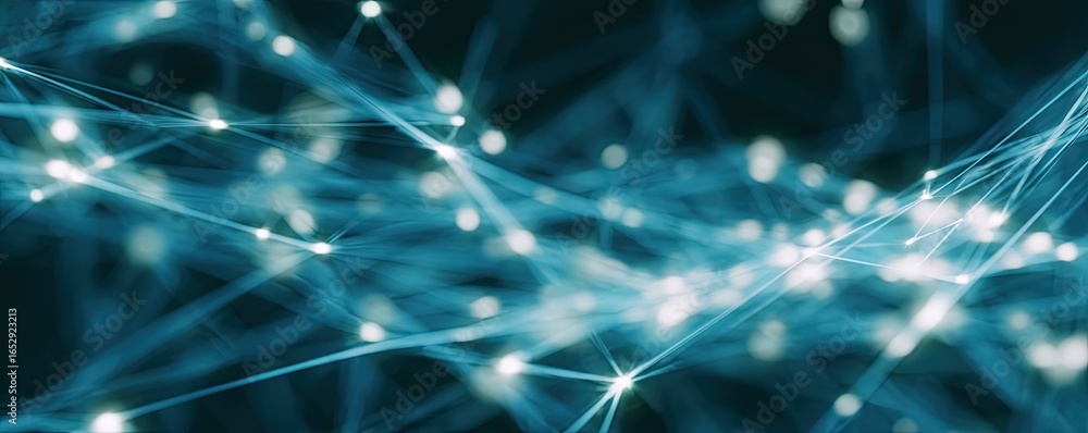Poster dynamic digital network background glowing blue elements in an artistic technology environment