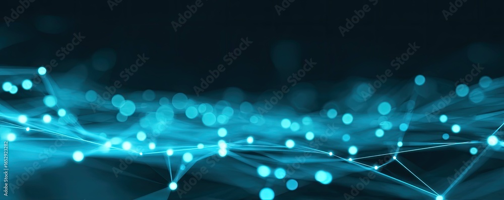 Poster dynamic abstract blue digital background with glowing connections virtual environment technology con