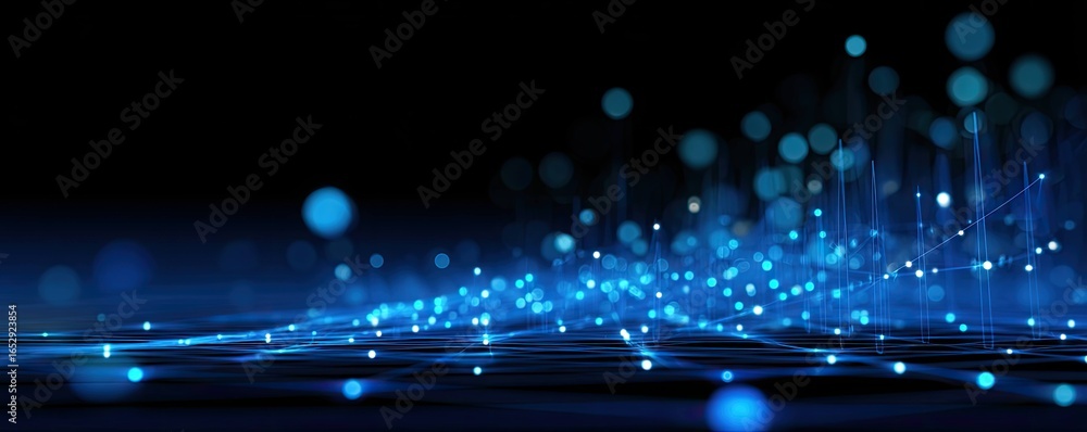 Poster dynamic abstract blue digital background with glowing connections virtual space data visualization