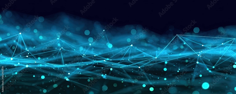Poster exploring digital connectivity dynamic blue visuals in a cyber environment and virtual space