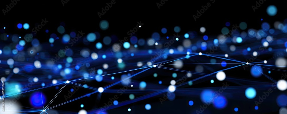Poster digital connectivity art abstract blue background with glowing points virtual space modern design