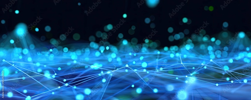Aufkleber dynamic blue digital network visualization abstract art technology studio aerial view digital connec