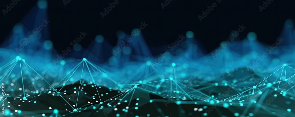 Poster dynamic abstract blue digital background with glowing connections virtual environment graphic perspe