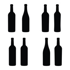 Wine Bottle Collection Variety of Shapes and Styles in Black Silhouette