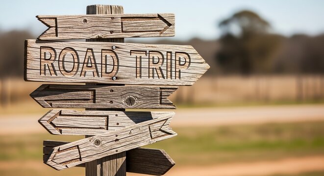 Road trip signpost with multiple directions
