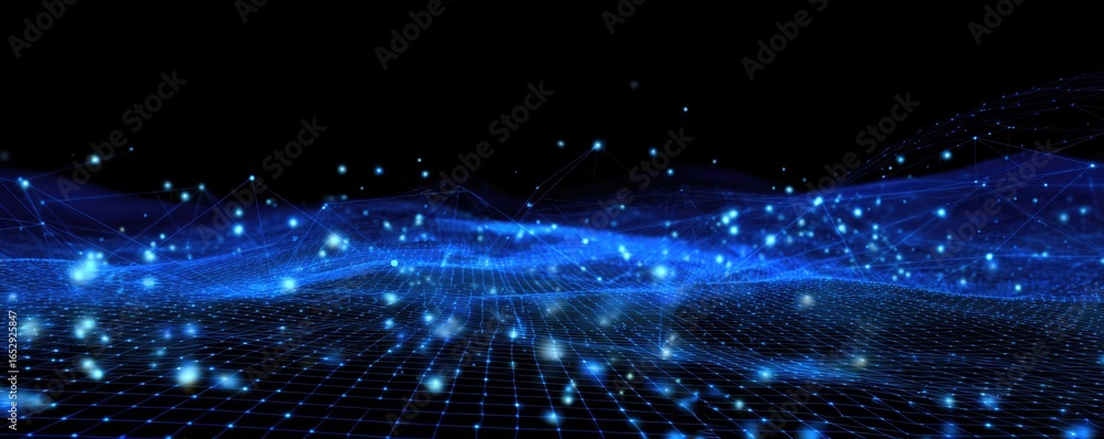 Poster creative virtual environments immersive views of abstract blue networks and connectivity
