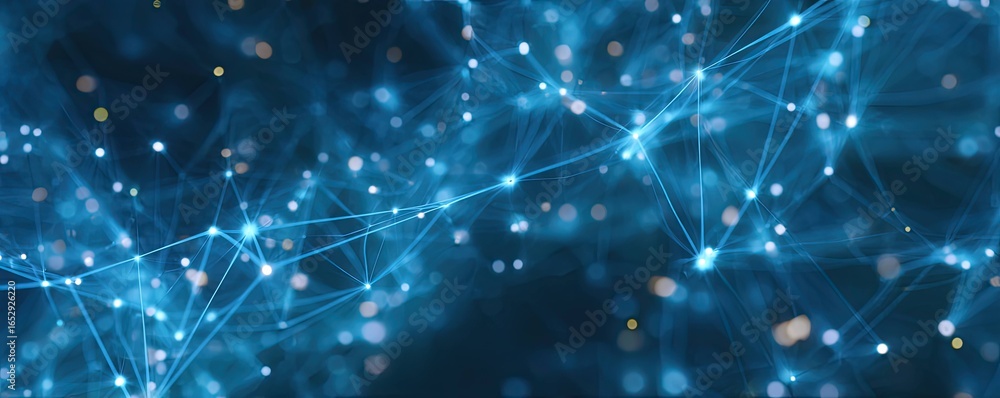 Poster digital network action showcasing abstract blue glow in technology environment global perspective