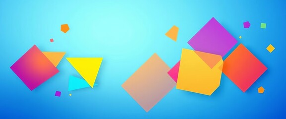 Vibrant geometric shapes on a minimalist blue gradient background , shapes, style