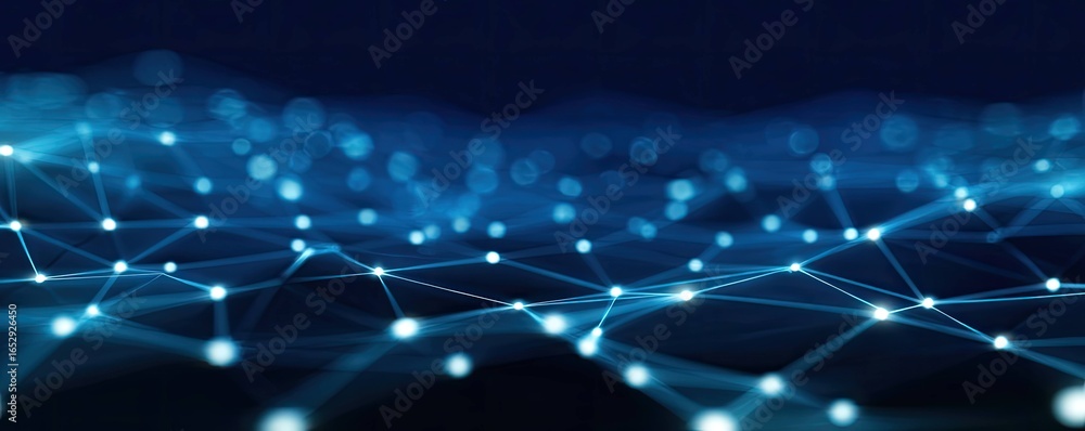 Poster dynamic abstract blue digital background with glowing connections for tech innovation concepts
