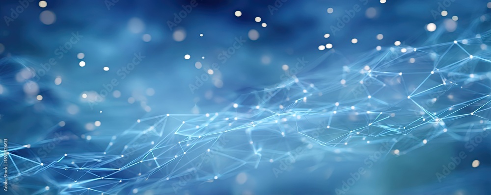 Poster dynamic abstract blue digital network background virtual space glowing art technology close-up viewp