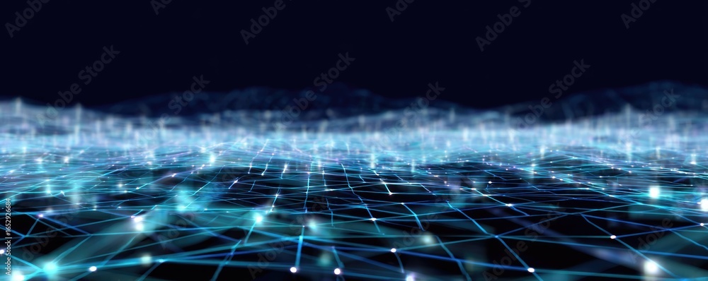 Poster dynamic abstract blue digital background with glowing connections tech environment digital concept
