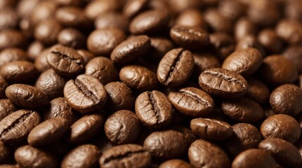 Close-up photo of roasted coffee beans with rich textures, natural oil sheen, and deep brown tones. Perfect for coffee packaging, branding, and cafe-related design projects.