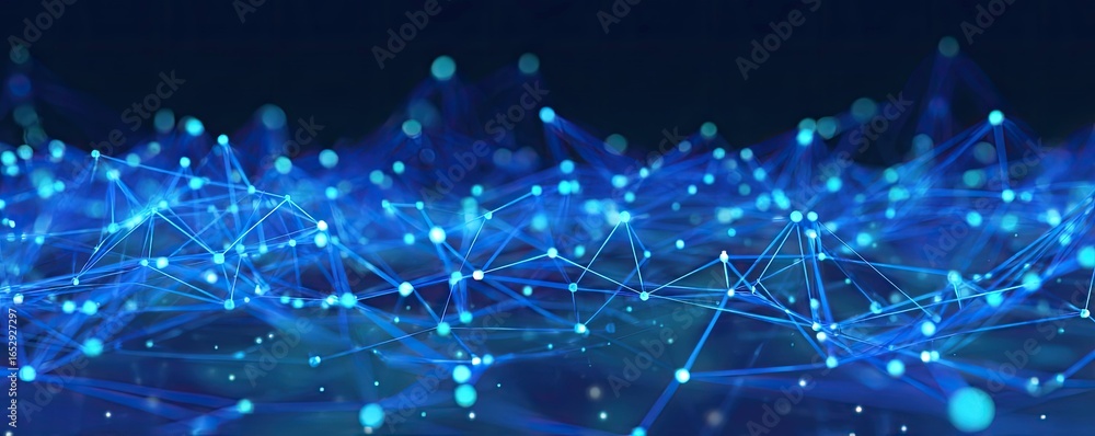 Poster dynamic abstract blue digital background with glowing connections virtual environment conceptual vie