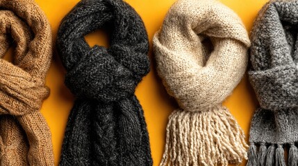 Cozy Knitted Scarves on Yellow