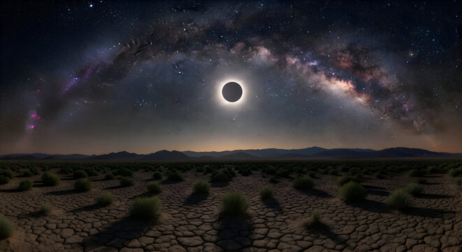 Solar Eclipse over Cracked Earth Landscape