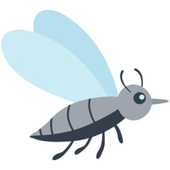 Flat vector insect with blue wings and gray body, perfect for nature, bug, or biology-themed designs.