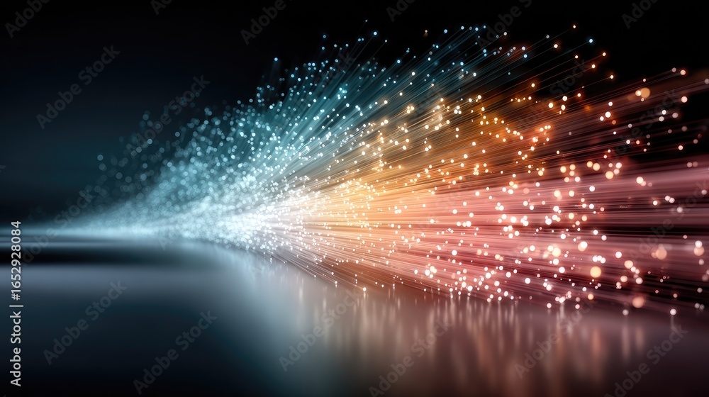Poster a neon ai data tunnel with streams of binary code rushing through, symbolizing fast-paced digital tr
