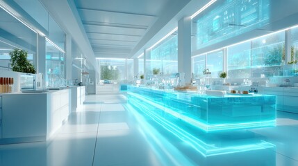 Obraz premium A high-tech AI lab with robotic arms assembling microchips, surrounded by holographic schematics and futuristic machinery
