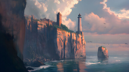 Coastal Fortress: Fantasy Landscape Painting