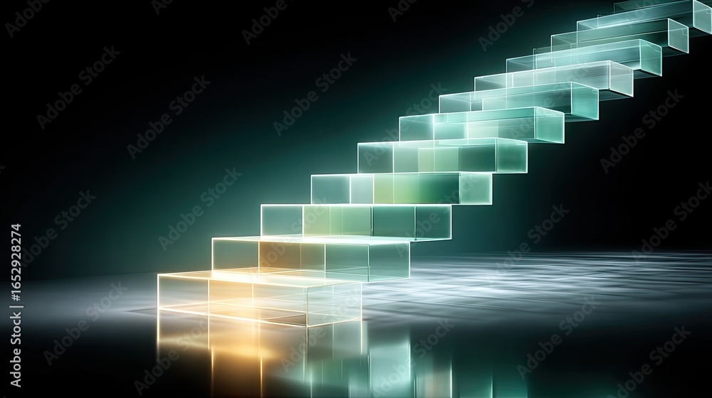 Poster abstract ladder made of data and glowing blocks representing the team climb to shared success
