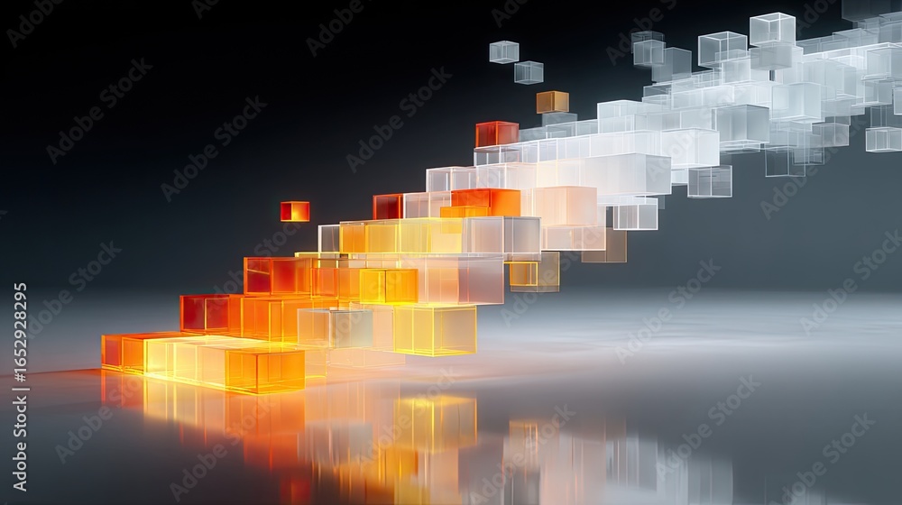 Poster abstract ladder made of data and glowing blocks representing the team climb to shared success