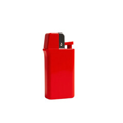 Red plastic disposable lighter isolated on transparent background