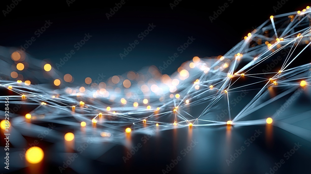 Poster abstract upward arrow formed by interconnected lines symbolizing teamwork and shared success