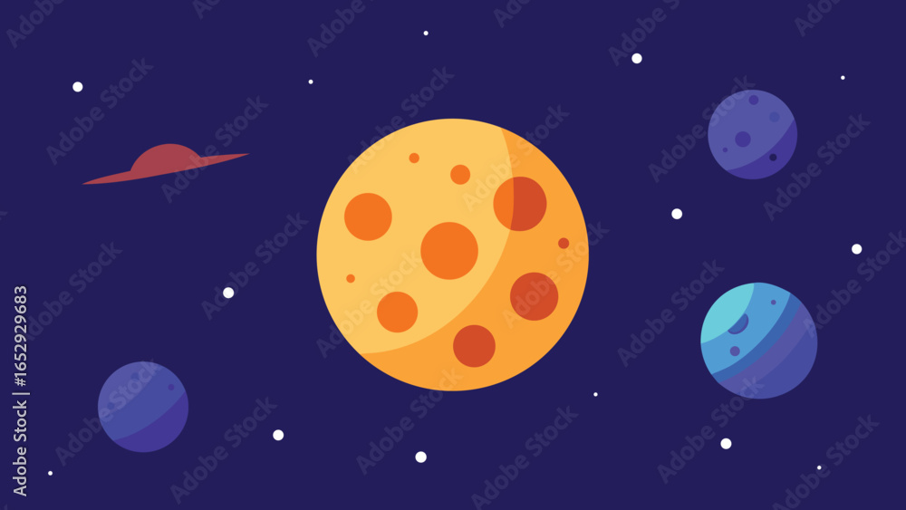Poster cartoon planets and spaceship in deep space with stars vector illustration transparency background