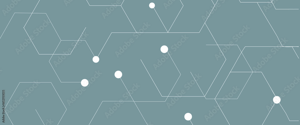 Poster vector digital hexagonal background geometric abstraction with lines and dots.
