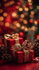 Luxury Red and Gold Christmas Gifts with Festive Decorations